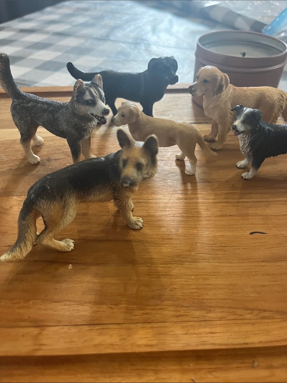 Schleich 6 Assorted Small Plastic Dog Figurine Set - Brown, Black, Gray